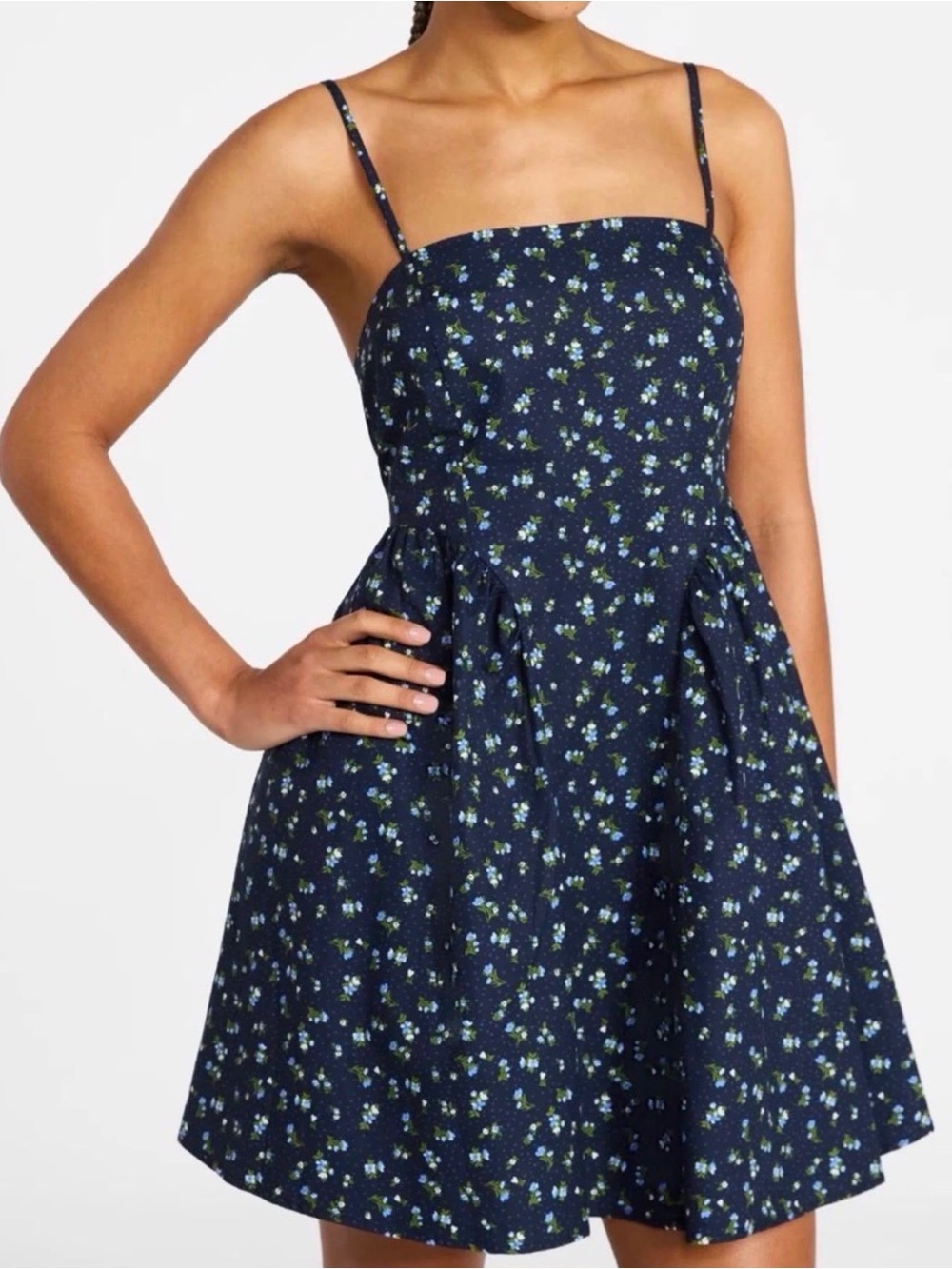 (313)Navy Floral Sundress with Spaghetti Straps